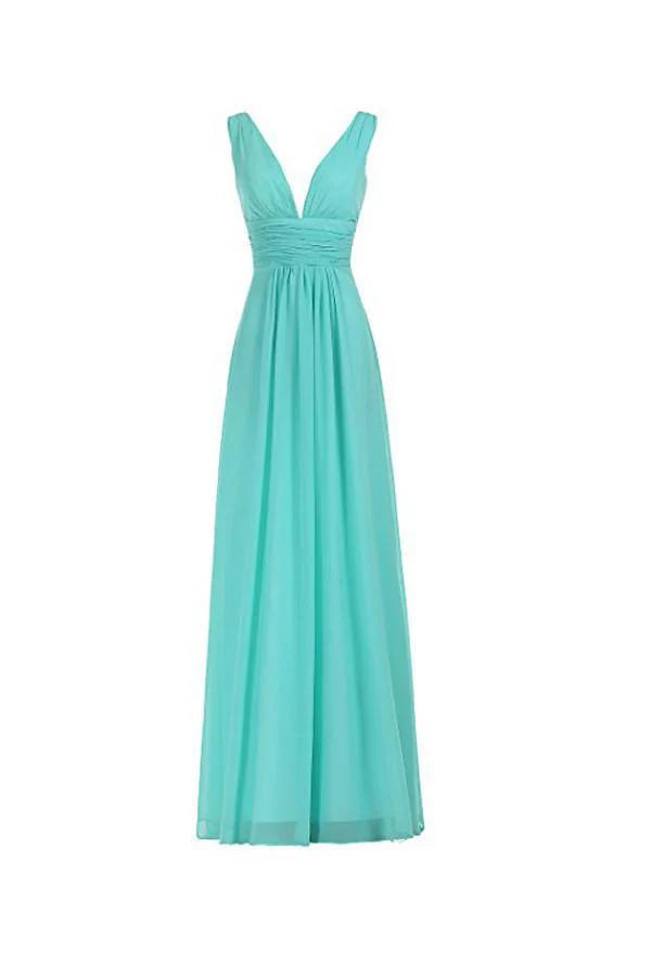 V-Ausschnitt, gerüscht, langes Ball- und Abendkleid, Brautjungfernkleid